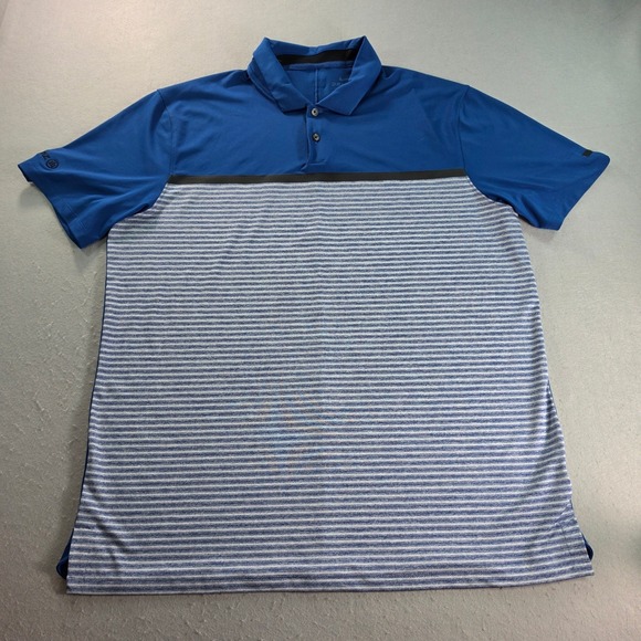 Nike Other - Nike Tiger Woods Dri-FIT Golf Polo Mens Large Blue Striped Allianz Logo TW Shirt